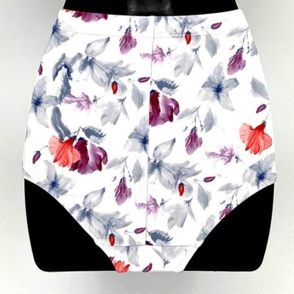 Bikini Bottom Classic High Waisted in White and Multi Color Floral Print Size L - Picture 6 of 6